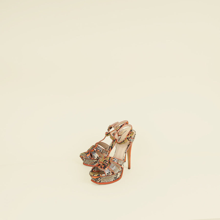 YSL Multicolor Tribute Python Embossed Sandal 38