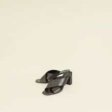 YSL Metallic Dark Grey Loulou Criss Cross Mules 40