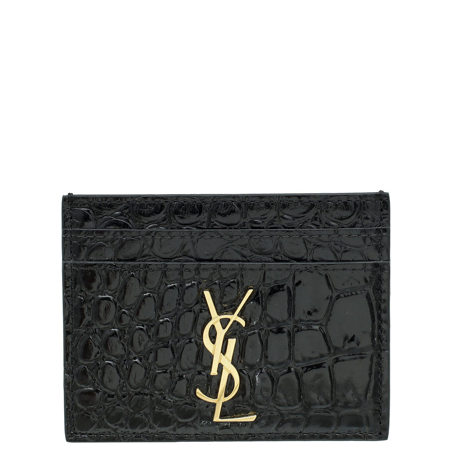 YSL Black Croco Embossed Cassandre Card Case