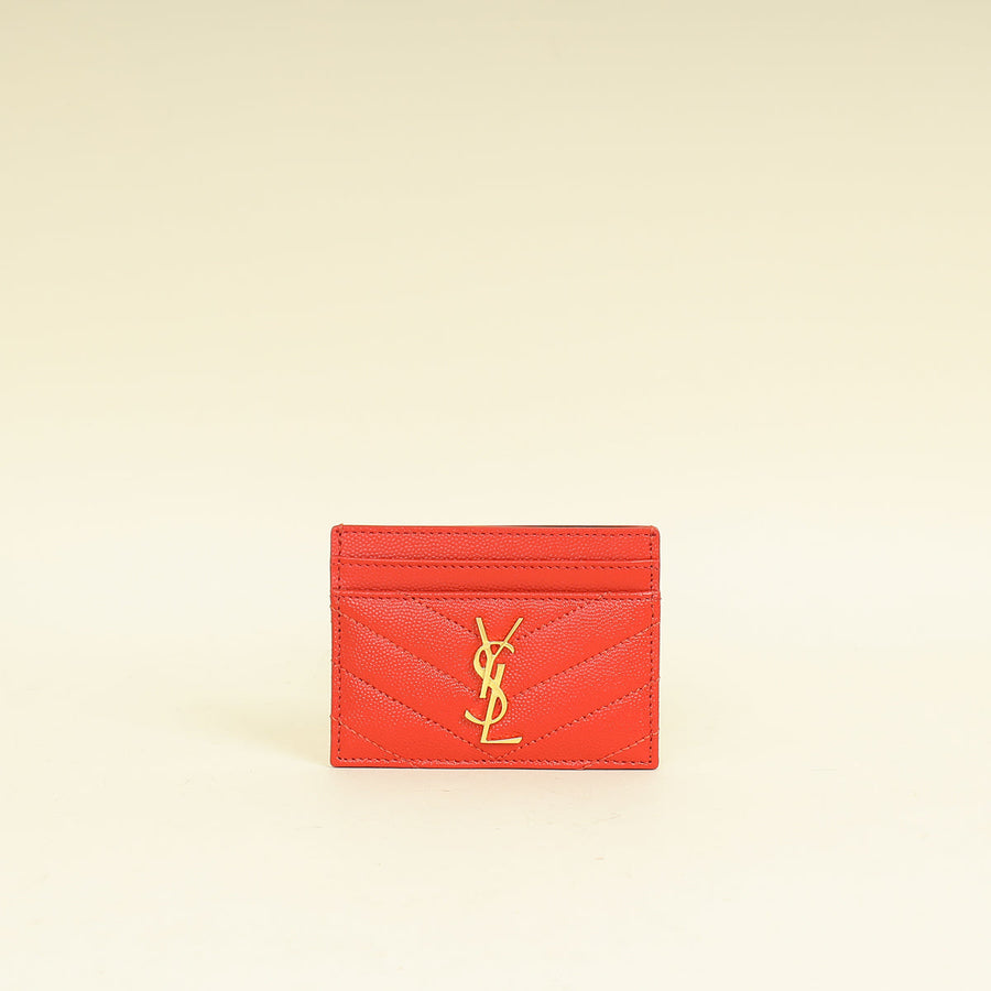YSL Coral Red Cassandre Matelasse Card Case