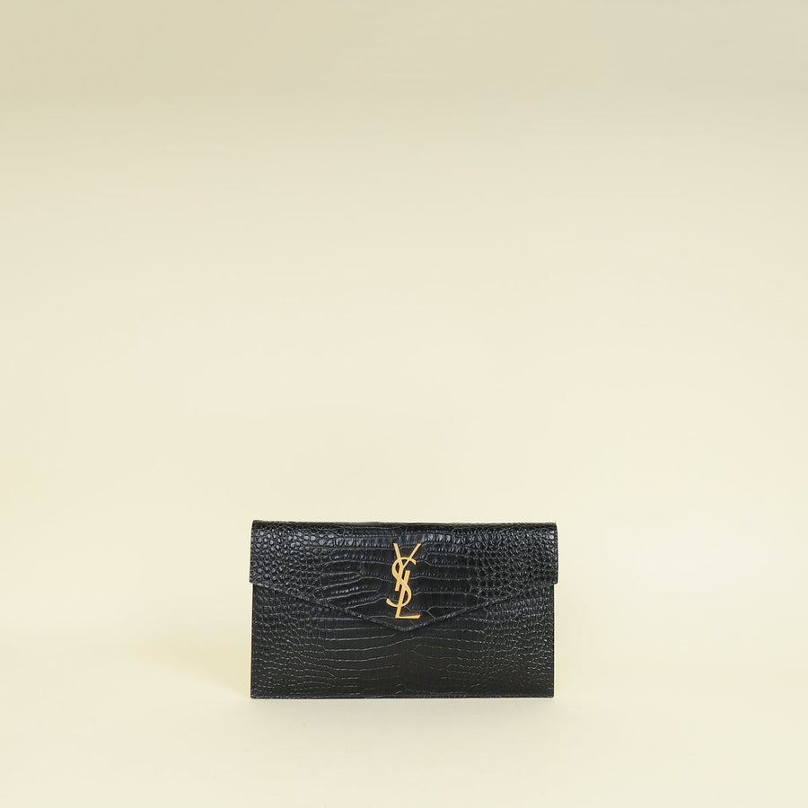 YSL Black Croco Embossed Uptown Clutch