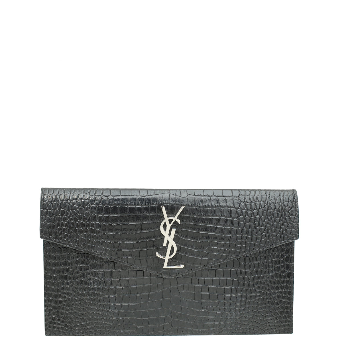 YSL Black Croco Embossed Uptown Pouch