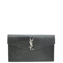 YSL Black Croco Embossed Uptown Pouch