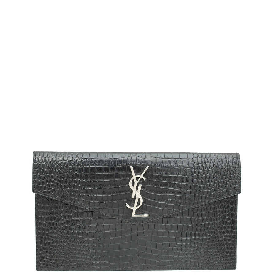 YSL Black Croco Embossed Uptown Pouch