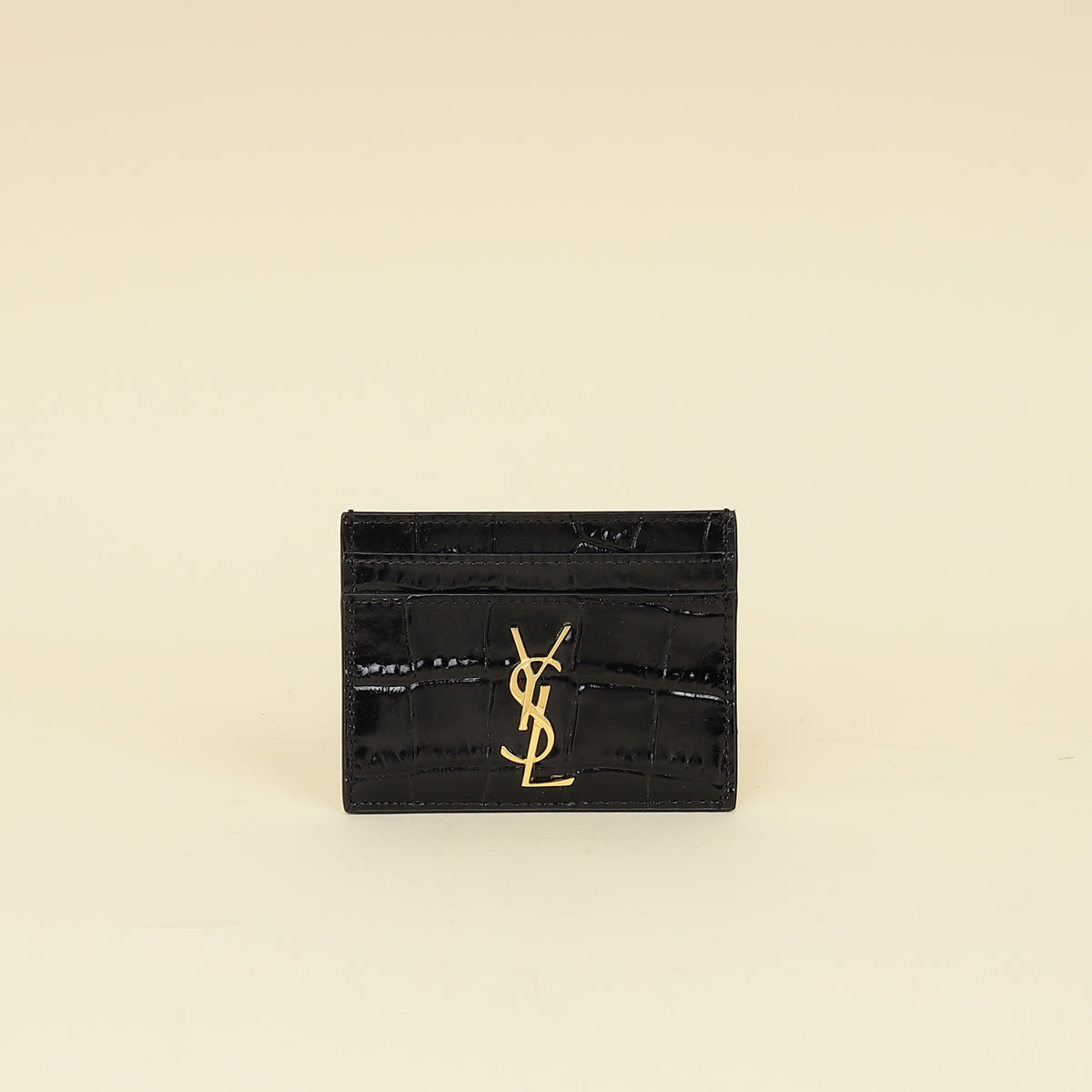YSL Black Croco Embossed Cassandre Card Case
