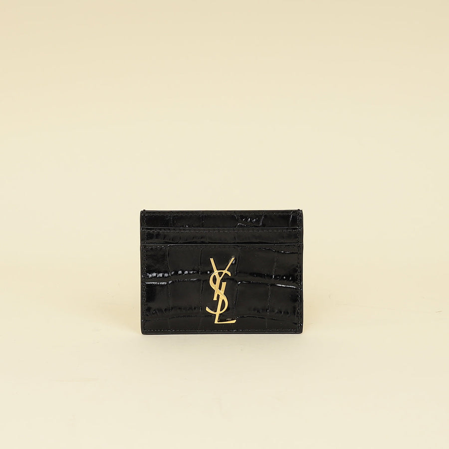 YSL Black Croco Embossed Cassandre Card Case
