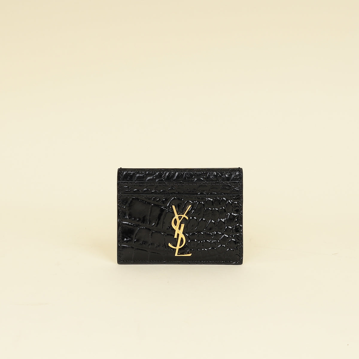 YSL Black Croco Embossed Cassandre Card Case