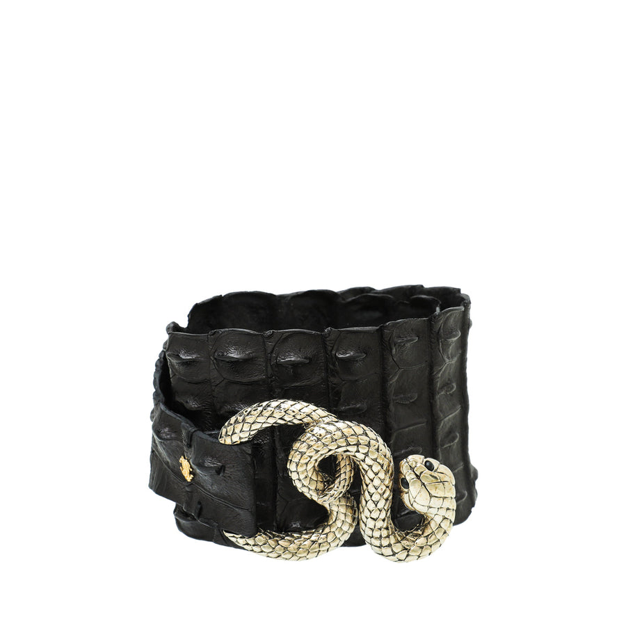 Roberto Cavalli Black Crocodile Serpent Buckle Wide Belt