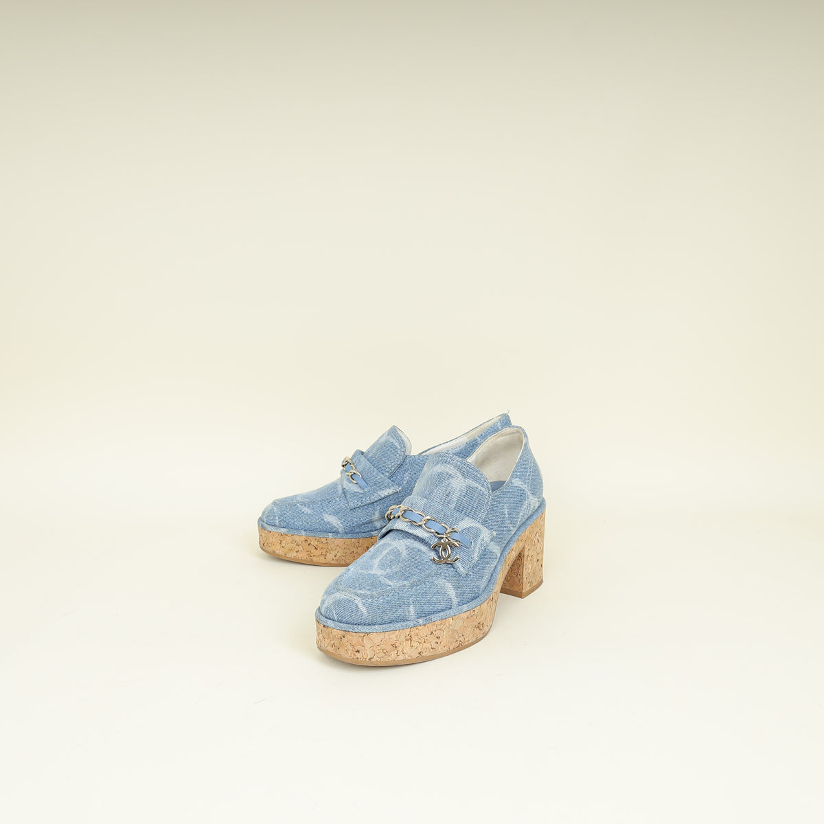 Chanel Blue CC Chain Denim Platform Pump 37.5