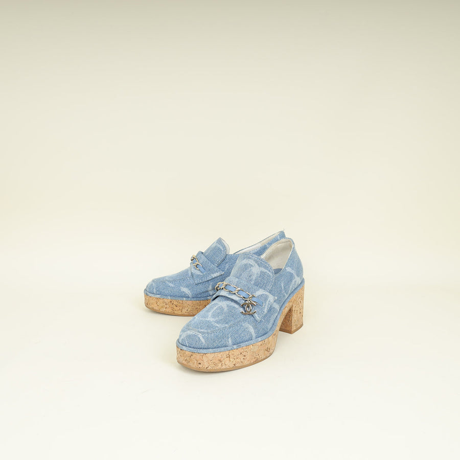 Chanel Blue CC Chain Denim Platform Pump 37.5