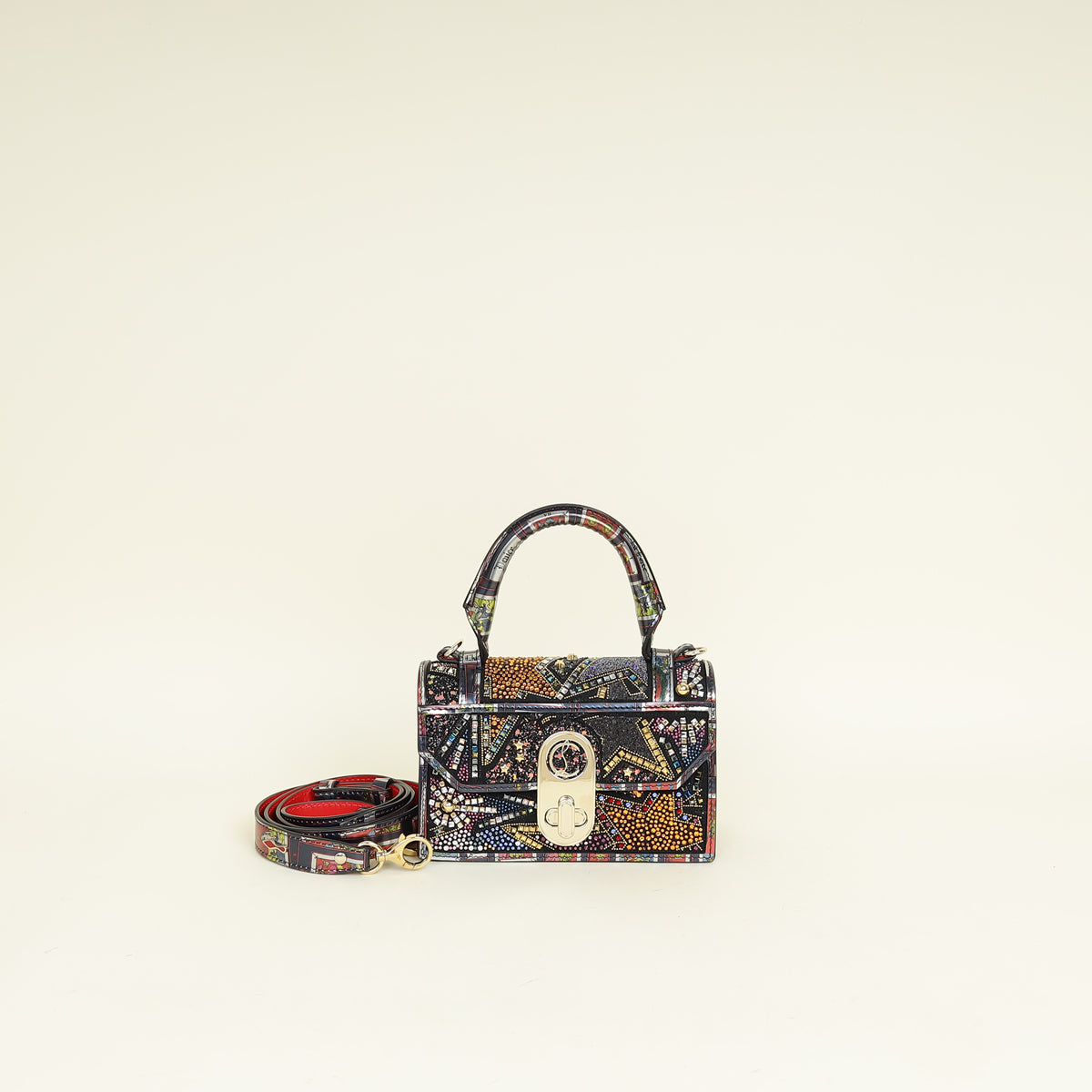 Christian Louboutin Black Multicolor Piste Aux Etoiles Tarot Embroidered Elisa Top Handle Bag