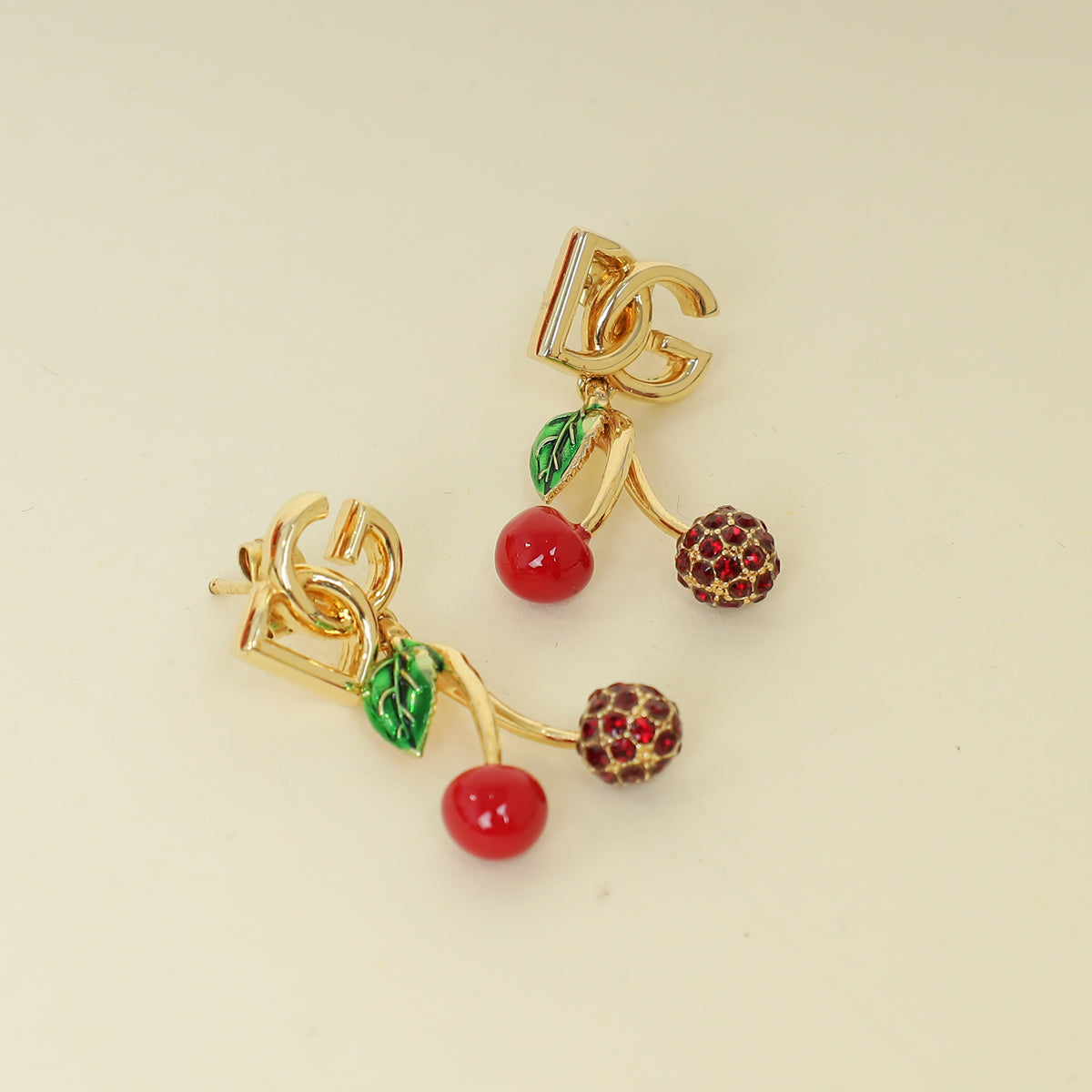 Dolce & Gabbana Cherry Red DG Logo Cherries Drop Earrings