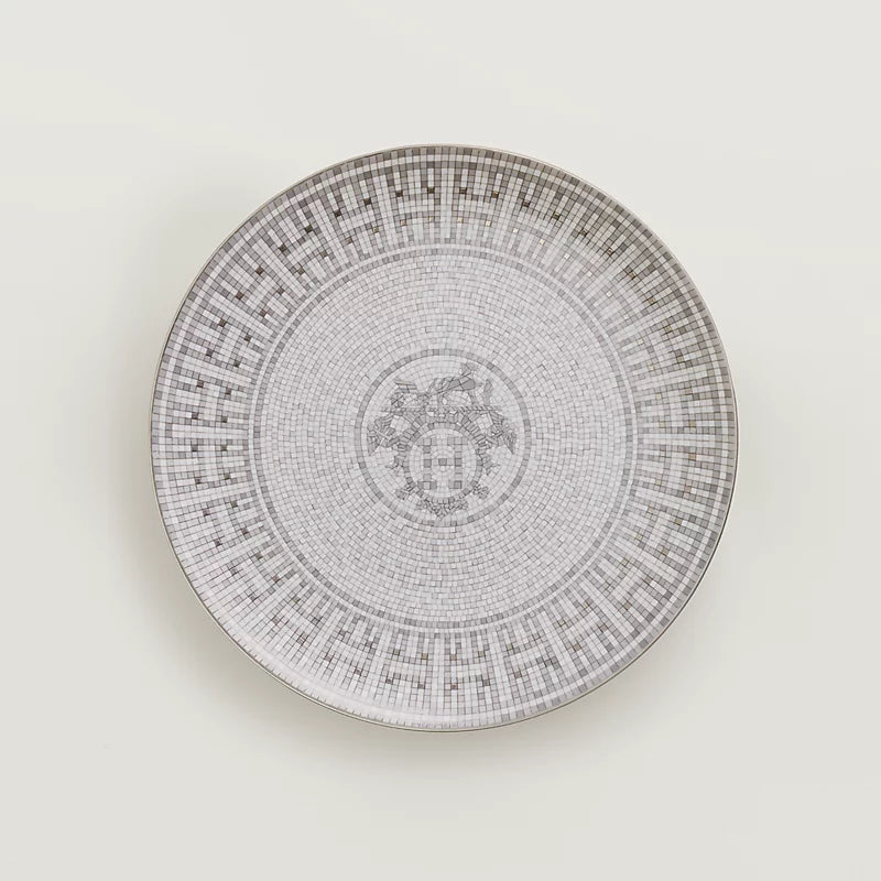 Hermes Porcelain Mosaique Au 24 Platinum Dessert Plate (Set of 2)