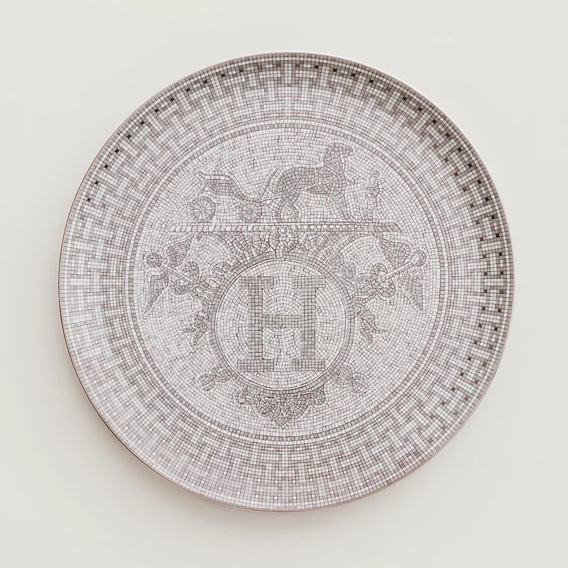 Hermes Porcelain Mosaique Au 24 Platinum Tart Platter