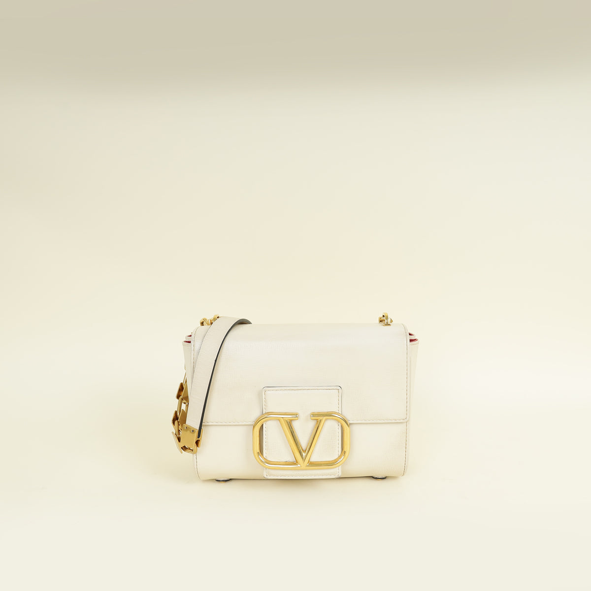 Valentino Cream Vlogo Stud Sign Shoulder Bag