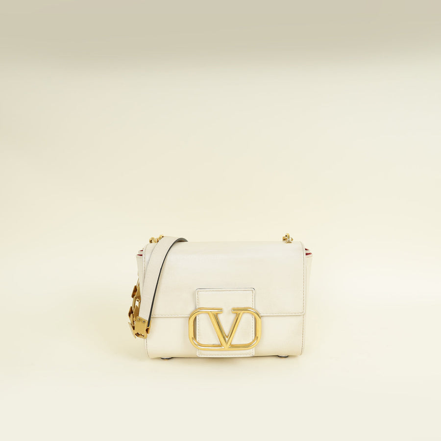 Valentino Cream Vlogo Stud Sign Shoulder Bag